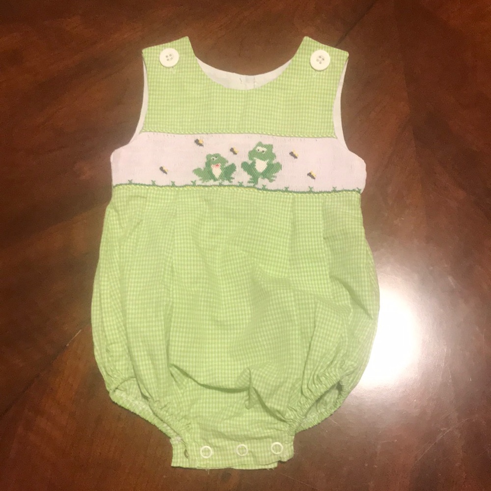 6m boy smocked frog romper